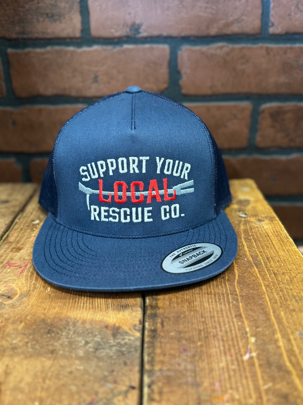 Navy Support your local Rescue Company Yupoong 6006 Trucker SnapBack